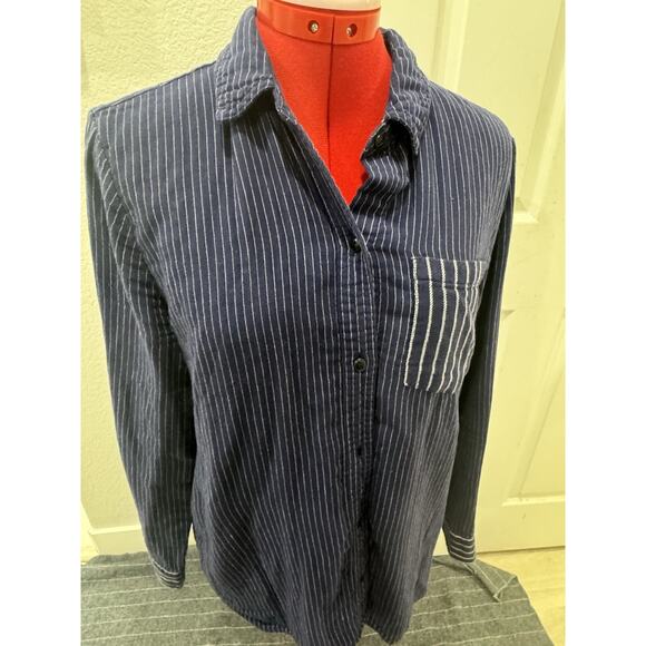 Striped Button Down Shirt Long Sleeve Collared Casual Top - Picture 1 of 7